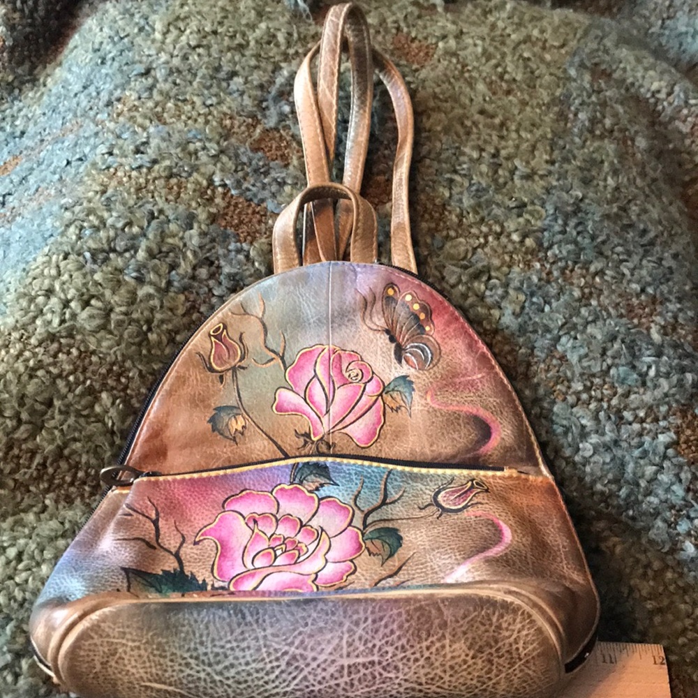 Painted floral leather backpack